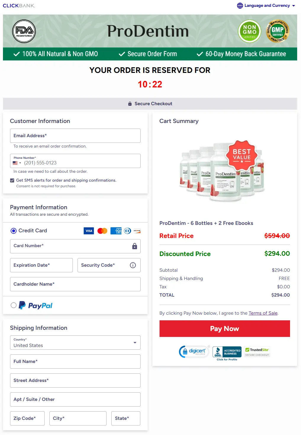 ProDentim Order Checkout Page